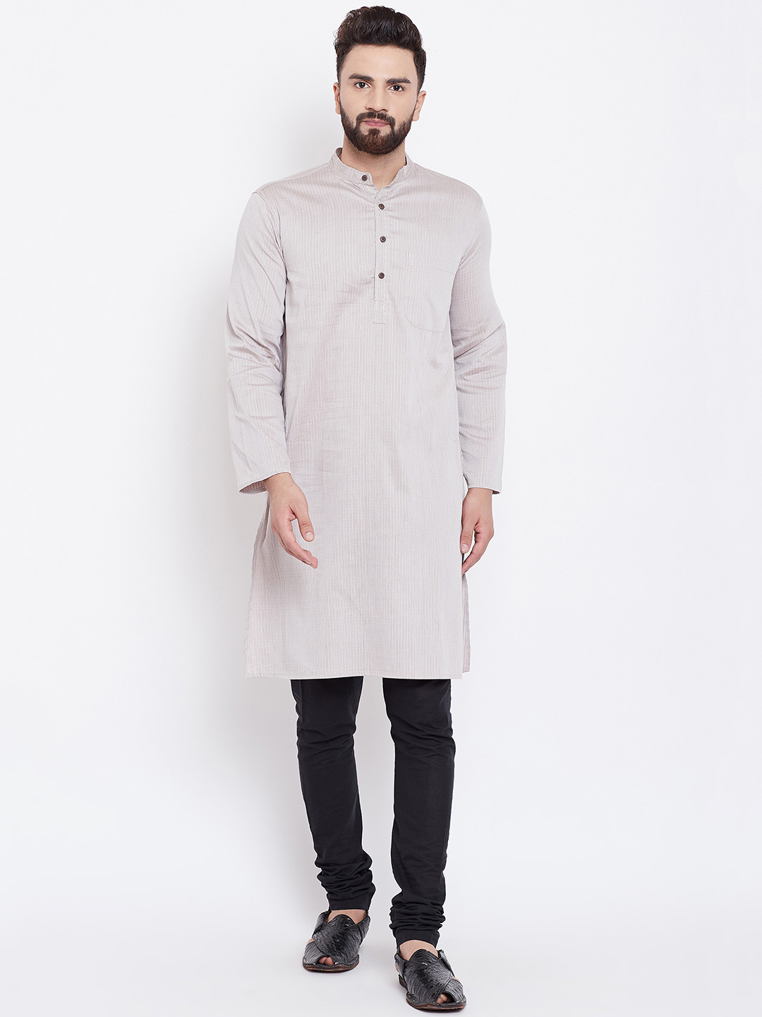 

even Men Beige Striped Straight Kurta