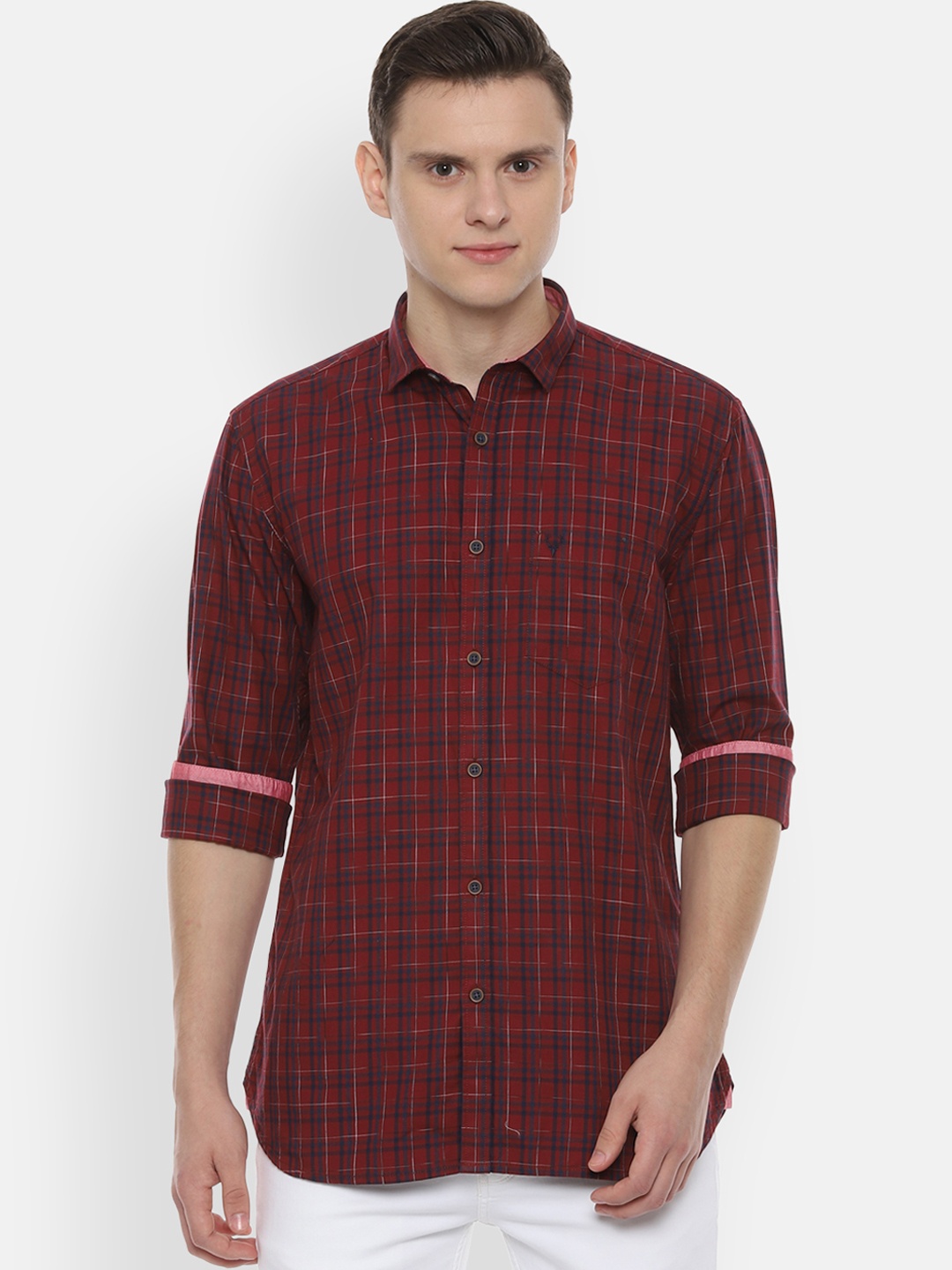

Allen Solly Men Maroon Slim Fit Checked Casual Shirt