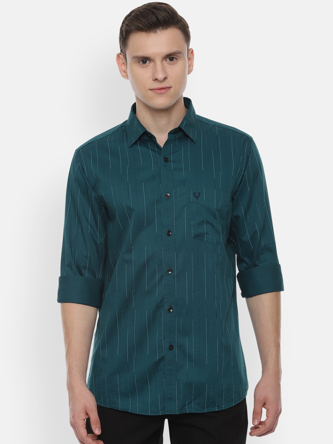 

Allen Solly Men Green Slim Fit Striped Casual Shirt