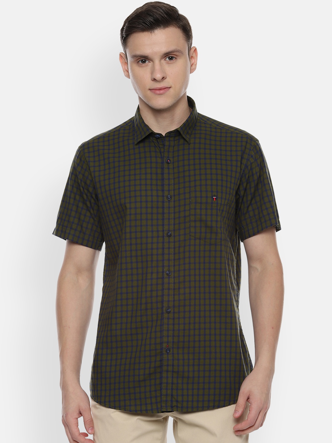 

Louis Philippe Sport Men Olive Green Slim Fit Checked Casual Shirt