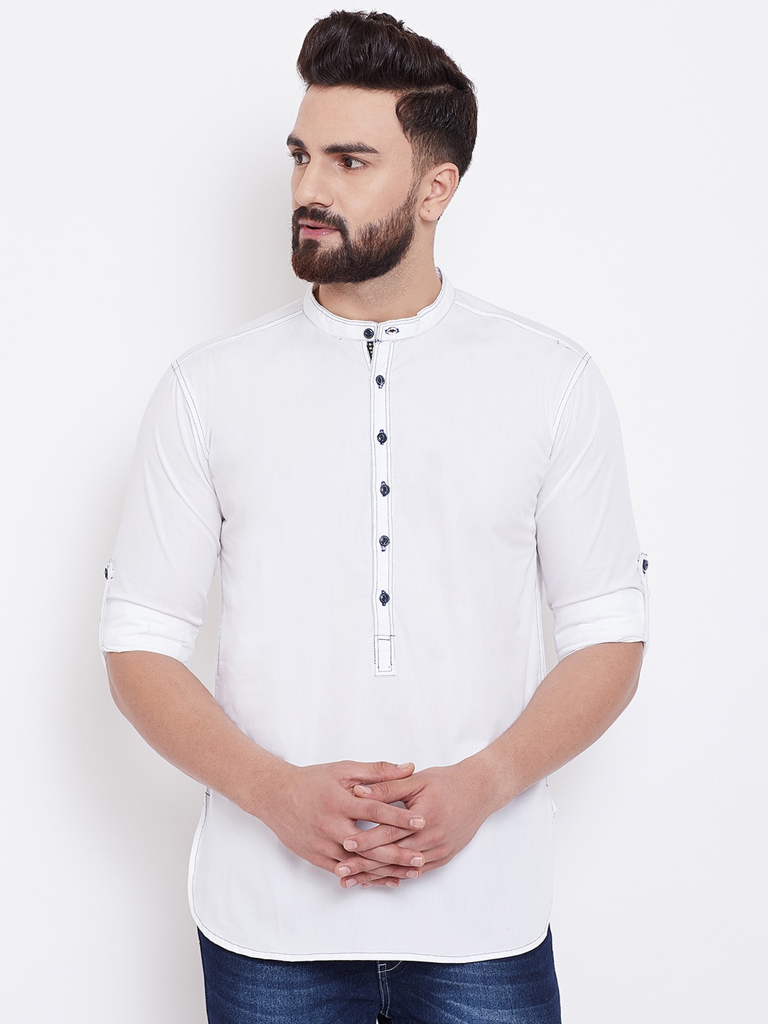 

even Men White Solid Straight Kurta