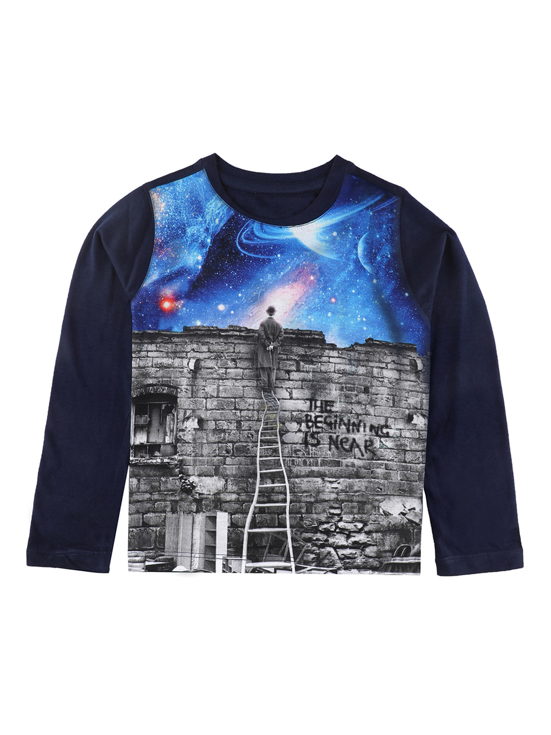 

Wear Your Mind Boys Navy Blue Printed Round Neck T-shirt