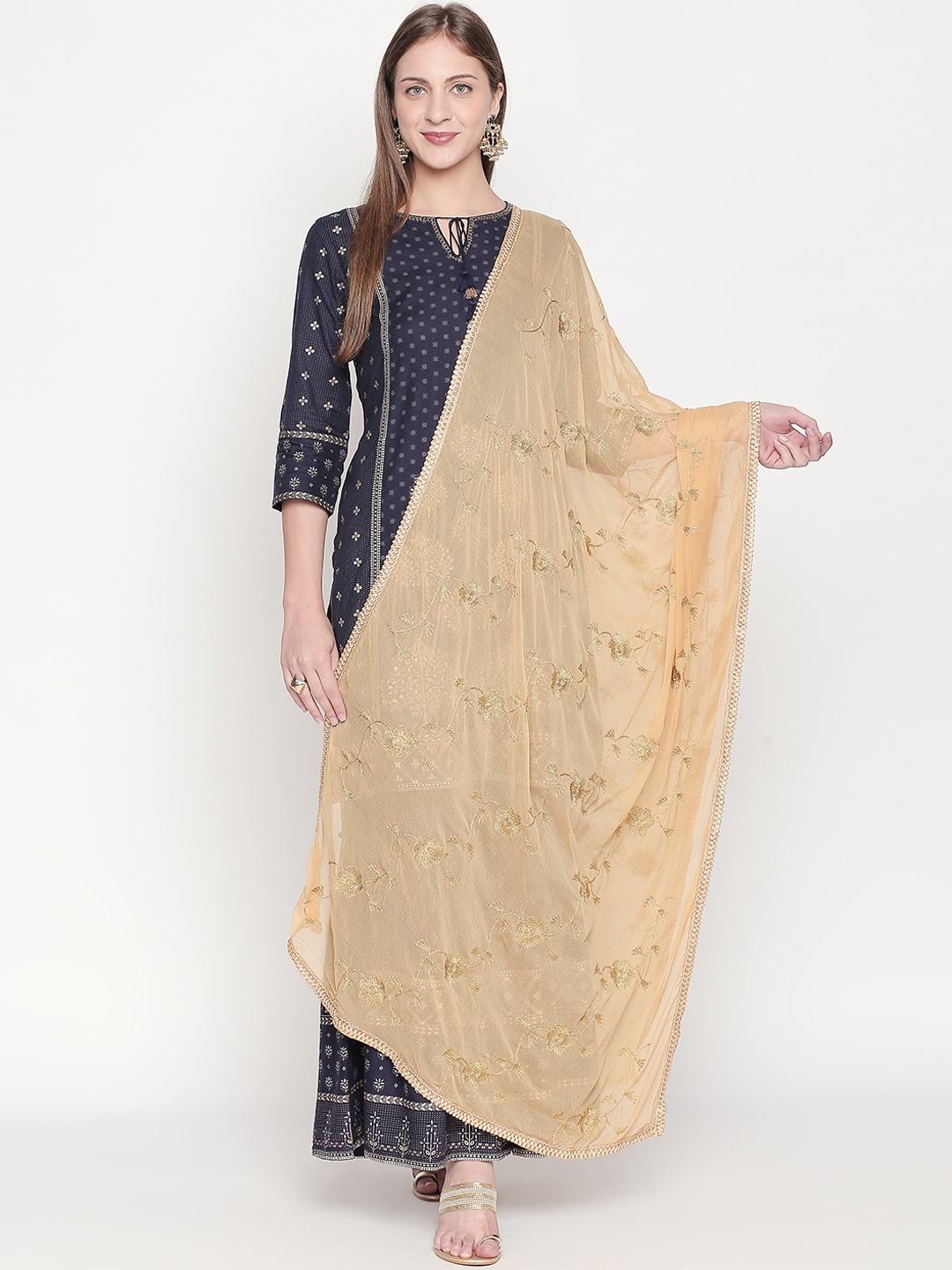 

Dupatta Bazaar Beige Embroidered Dupatta