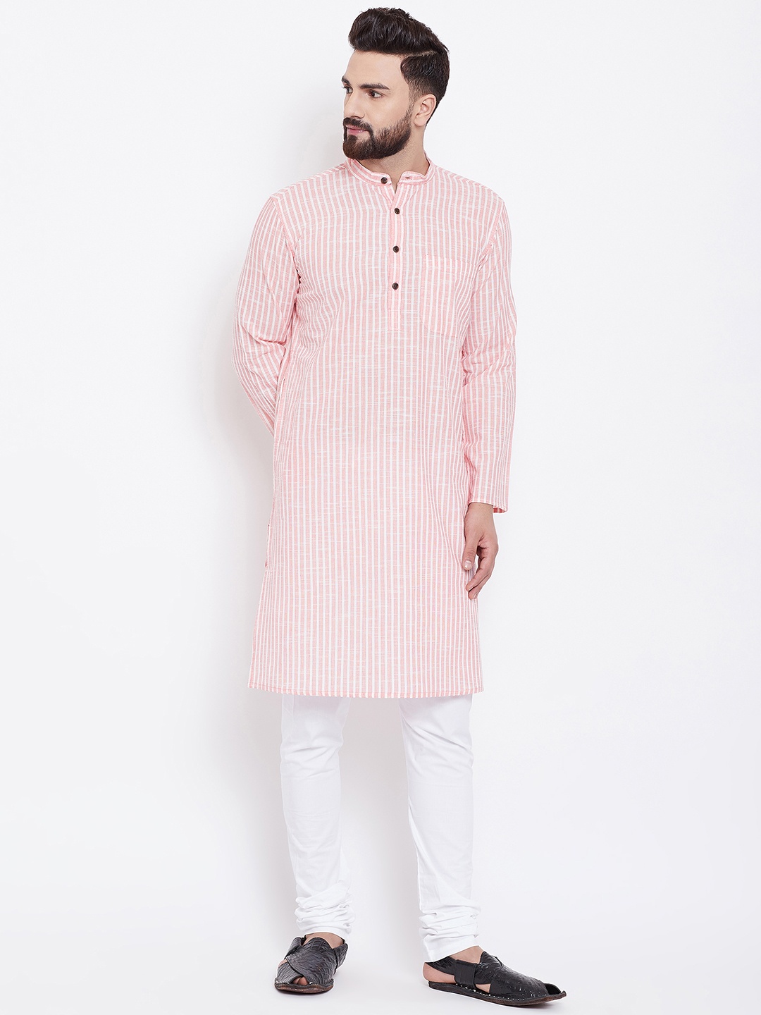 

even Men Pink Striped Straight Kurta
