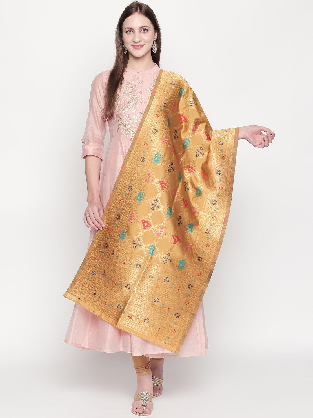 

Dupatta Bazaar Mustard Yellow & Gold-Coloured Woven Design Dupatta