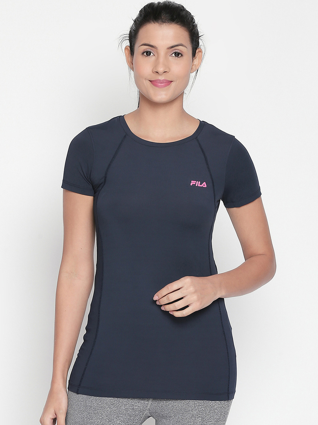 

FILA Women Navy Blue Solid Round Neck T-shirt