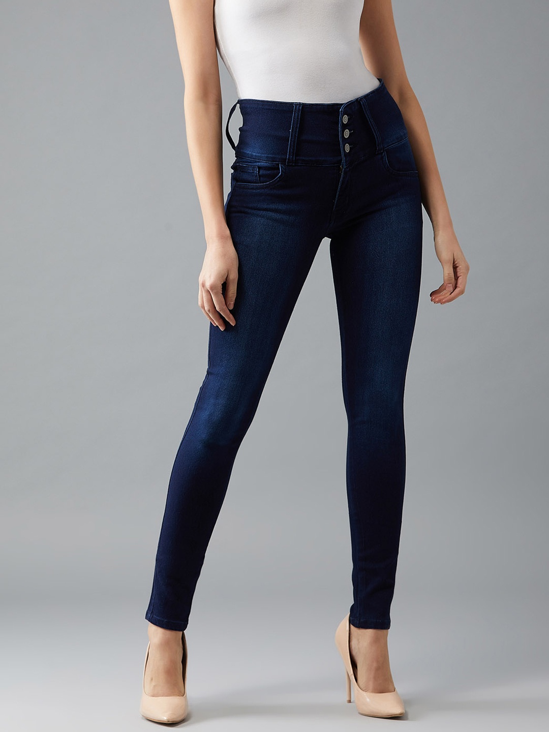 

DOLCE CRUDO Women Navy Blue Skinny Fit High-Rise Clean Look Jeans