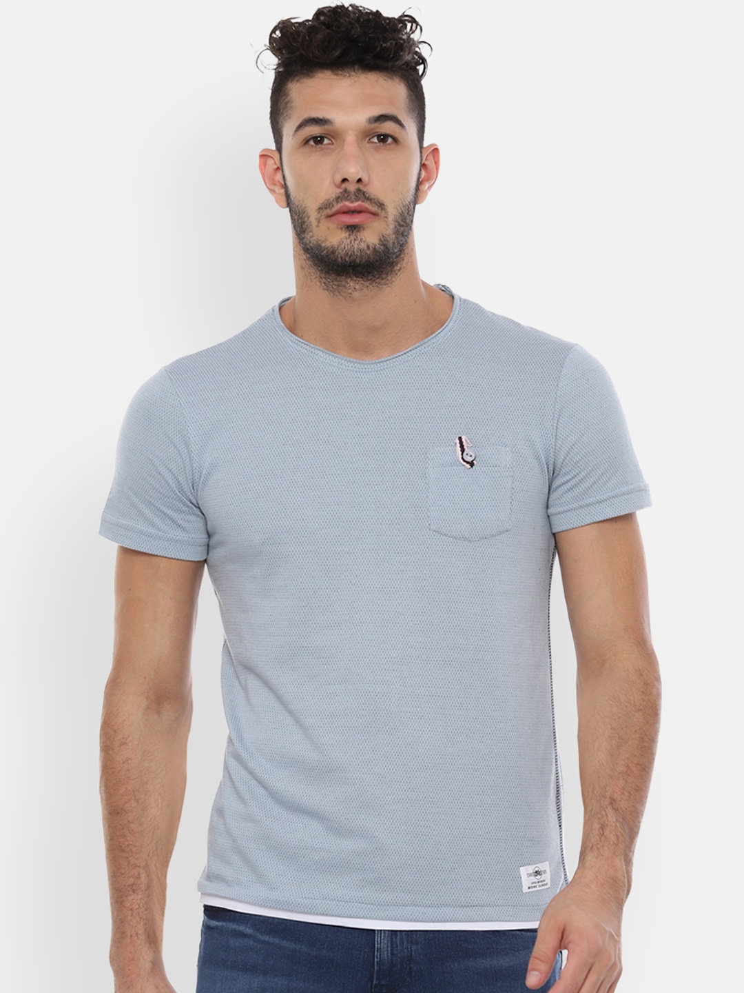

People Men Blue Solid Round Neck T-shirt