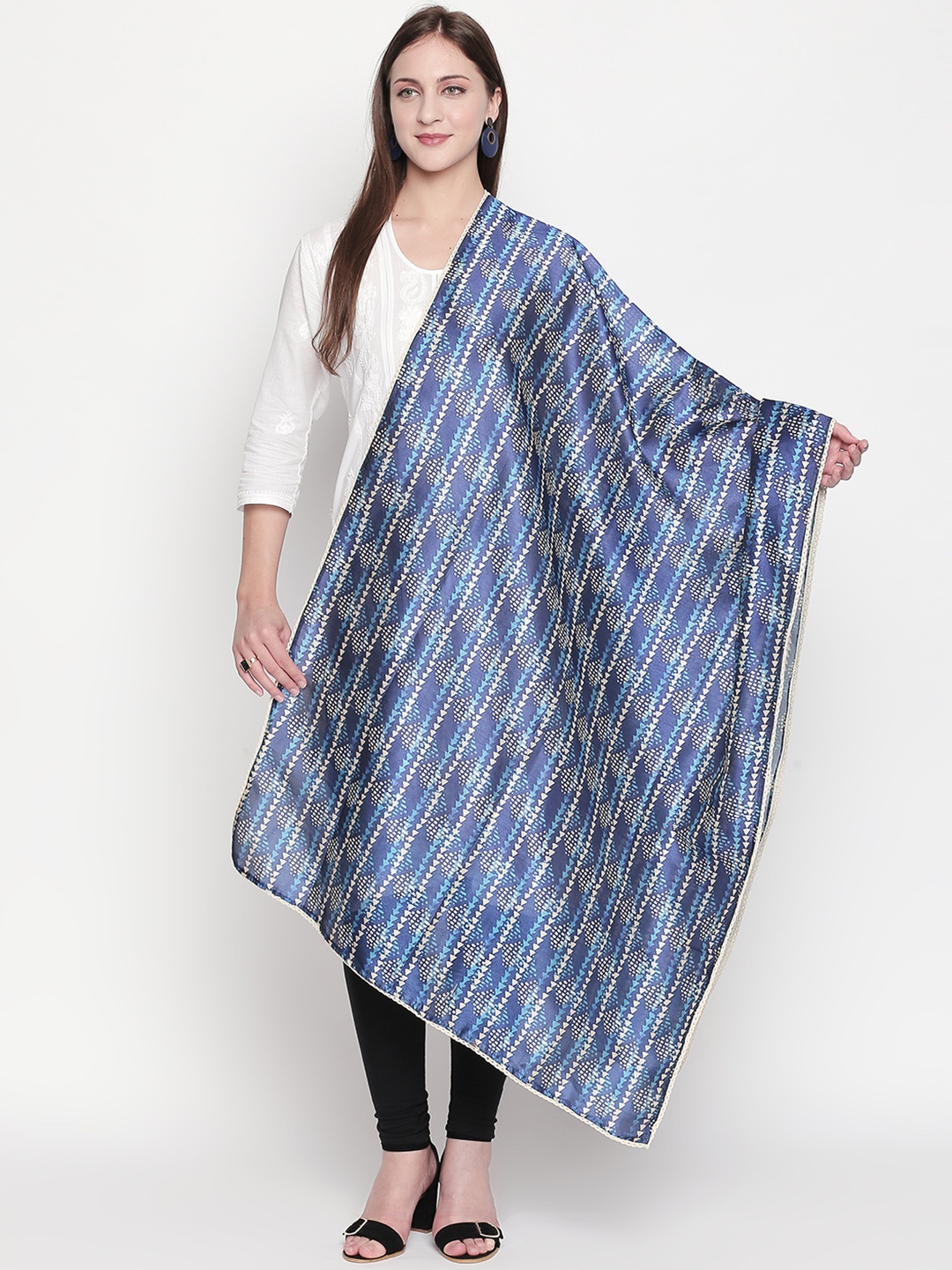 

Dupatta Bazaar Women Blue & White Printed Dupatta