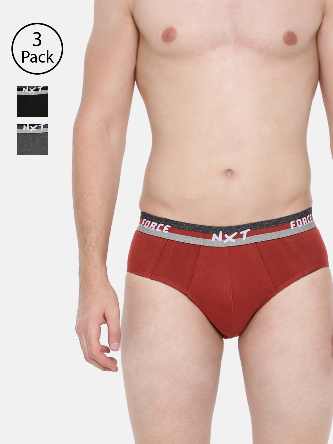 Force NXT Men Pack of 3 Assorted Solid Basic Assorted Briefs MNFF-115-PO3