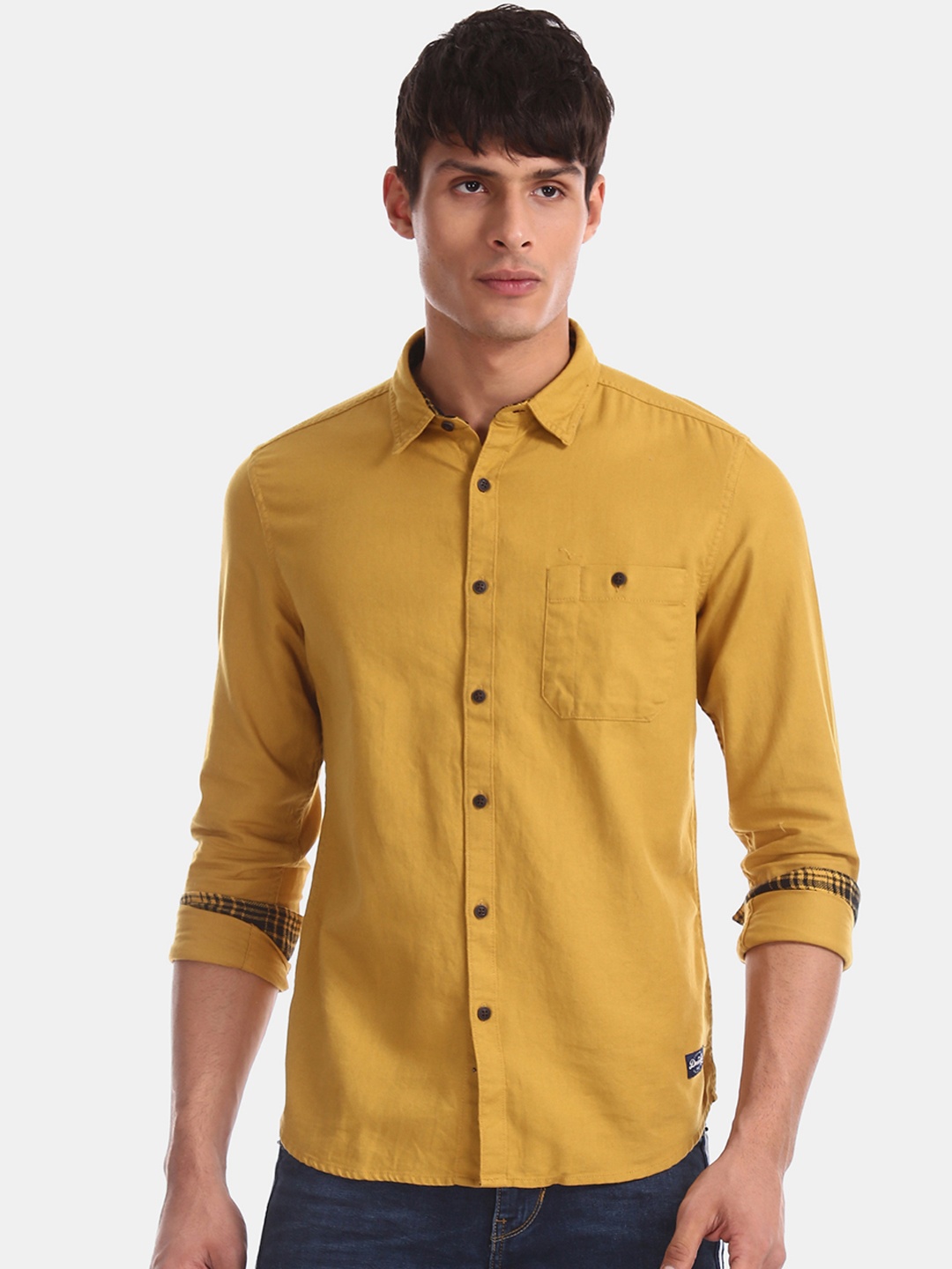 

Flying Machine Men Mustard Regular Fit Solid Casual Shirt