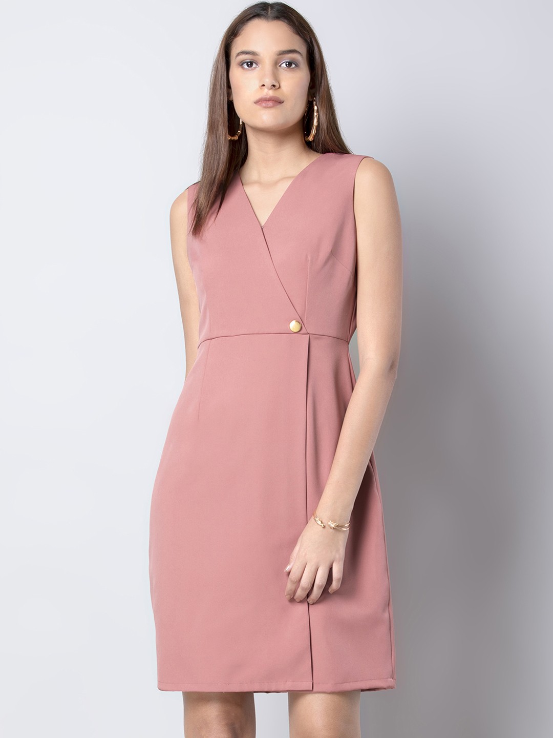 

FabAlley Women Solid Pink Fit and Flare Dress