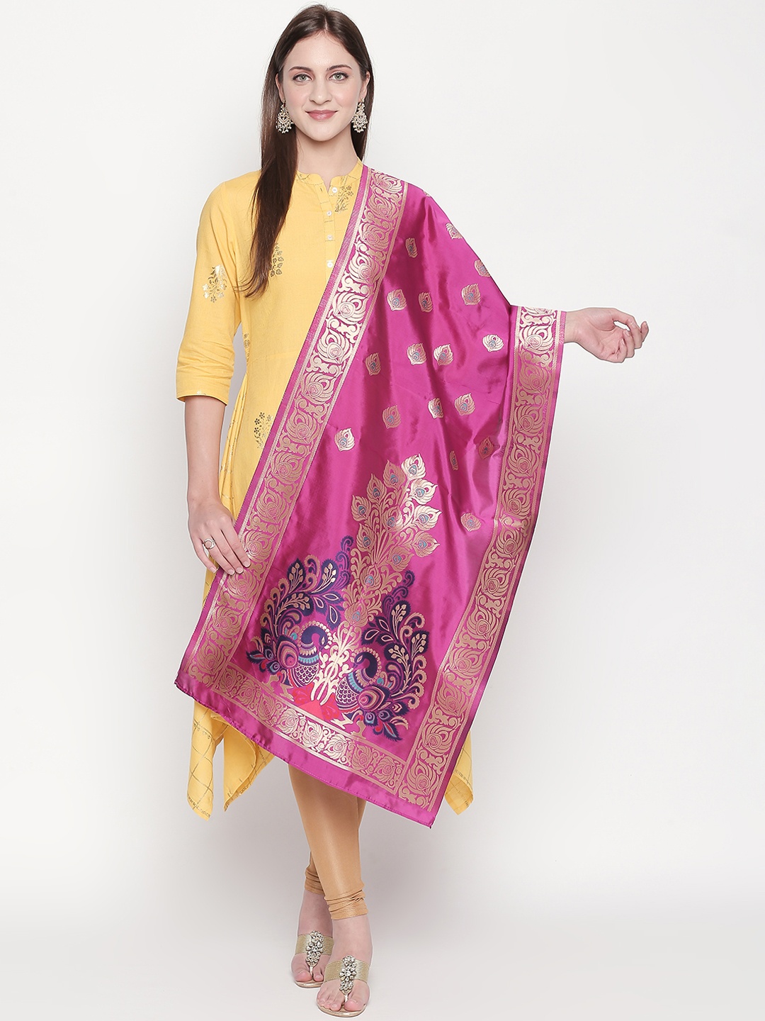 

Dupatta Bazaar Women Pink Woven Design Dupatta