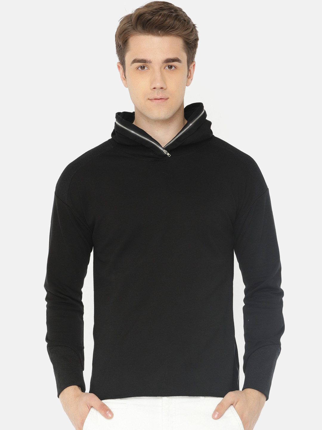 

The Indian Garage Co Men Black Solid Hooded Sweatshirt