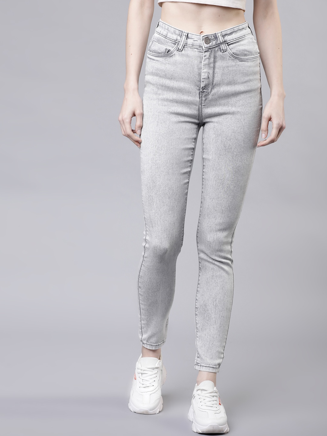 

Tokyo Talkies Women Grey Skinny Fit Mid-Rise Clean Look Stretchable Jeans