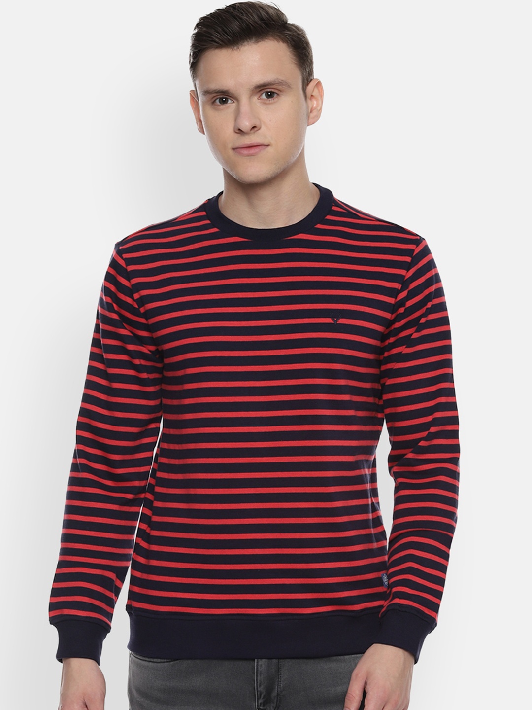 

Allen Solly Sport Men Navy Blue & Red Striped Sweatshirt