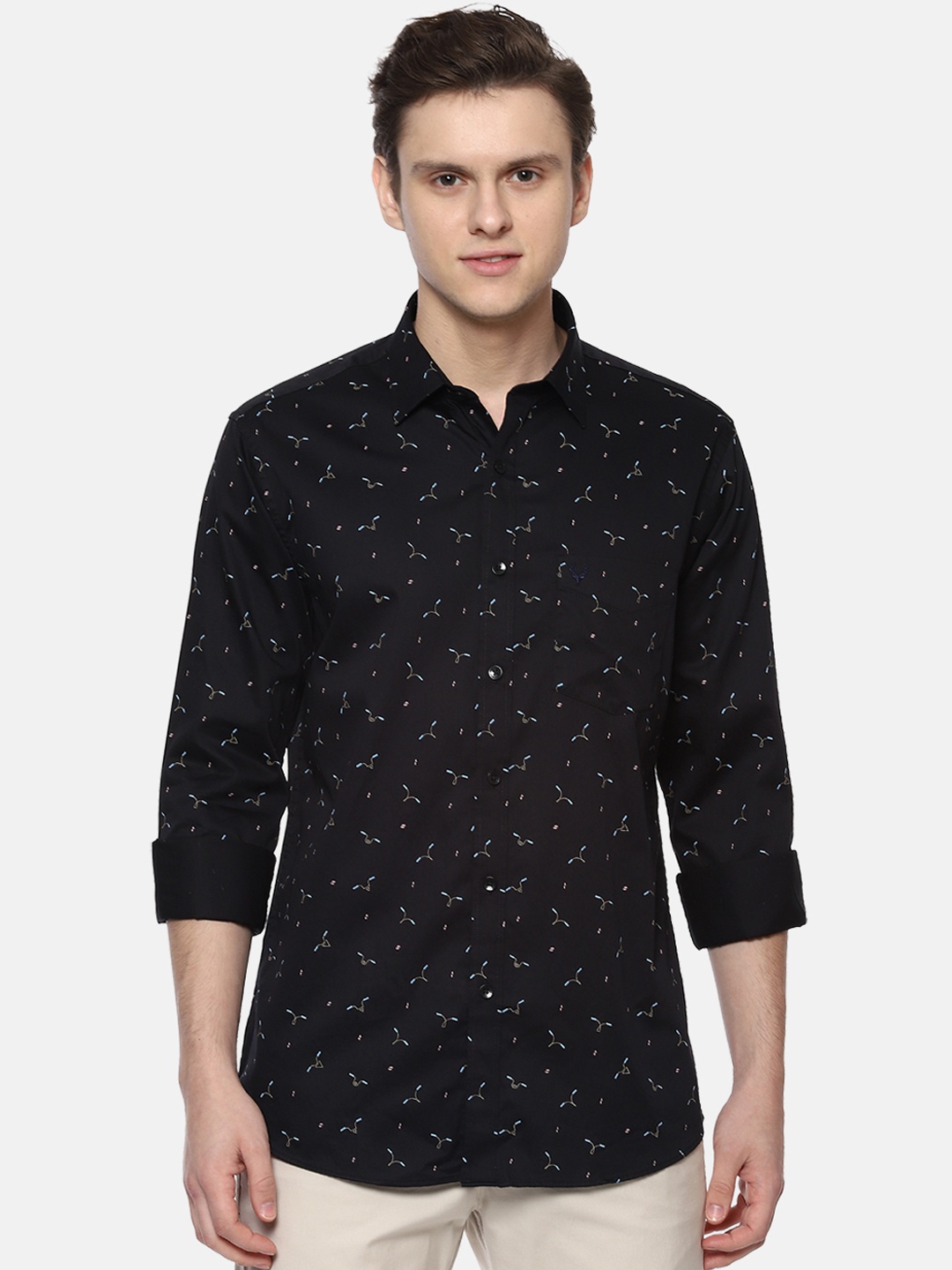 Allen Solly Men Black & White Slim Fit Printed Casual Shirt