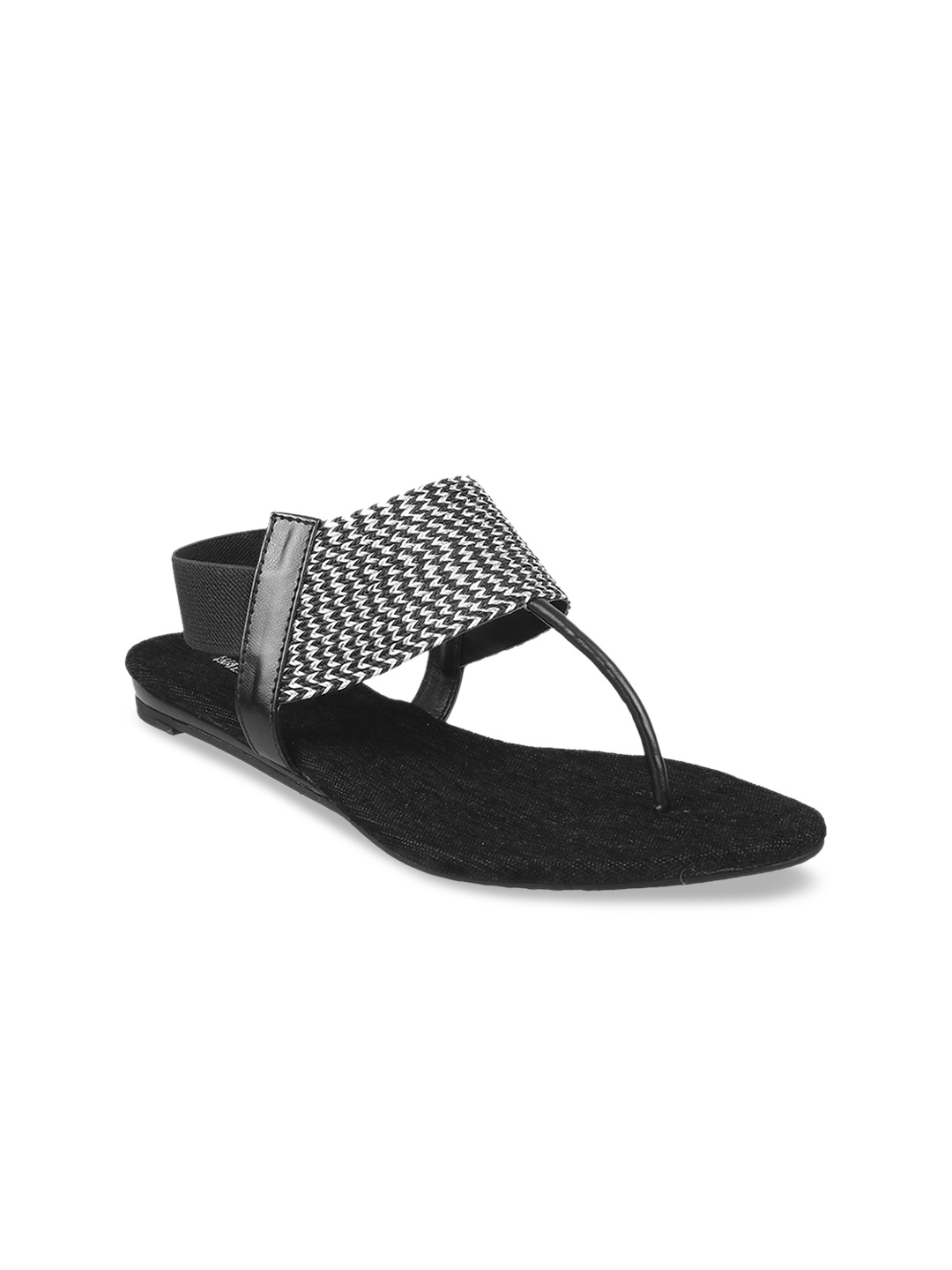 

WALKWAY by Metro Women Black Woven Design Open Toe Flats