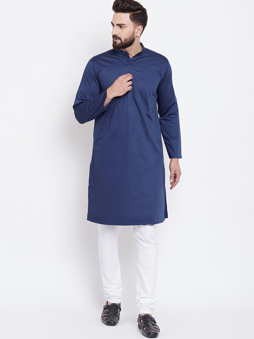 

even Men Blue Solid Straight Kurta