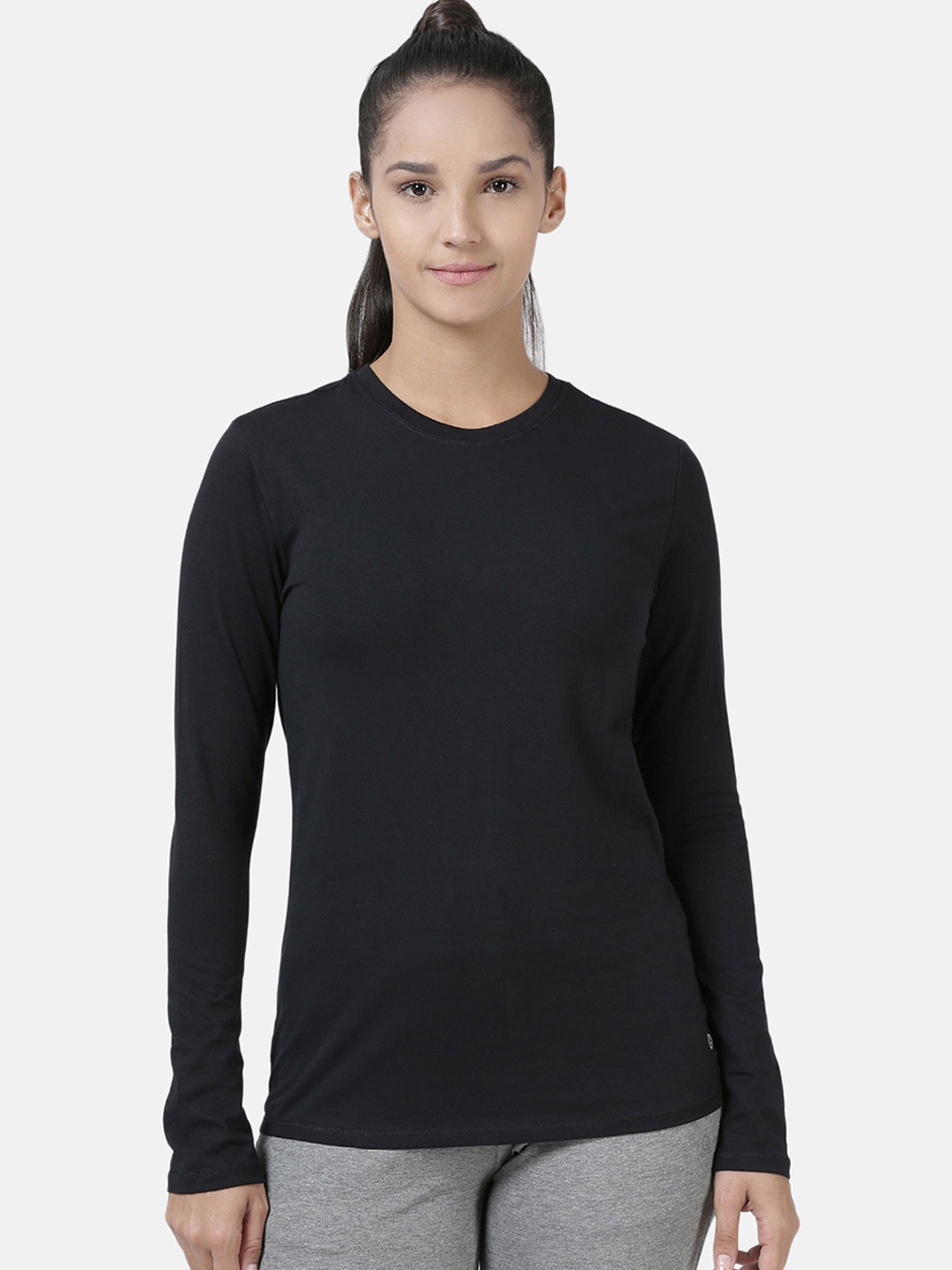 

Enamor Women Basic Crew Neck Stretch Cotton T-Shirt, Black