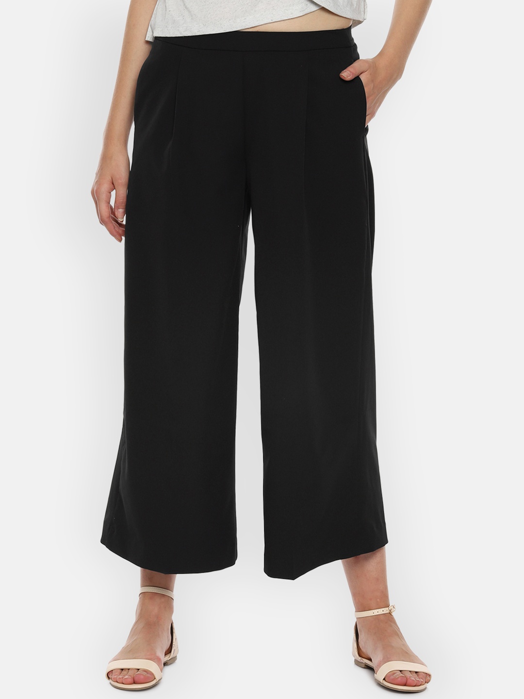 

Van Heusen Woman Women Black Regular Fit Solid Culottes