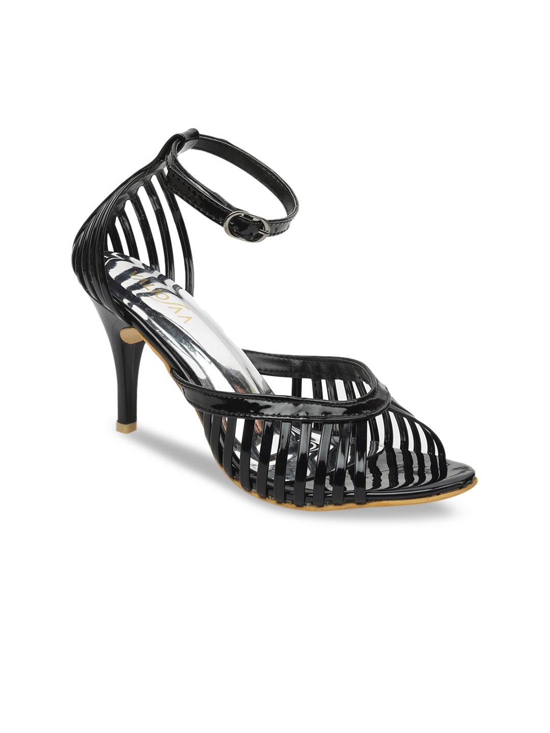 VALIOSAA Women Black Solid Sandals
