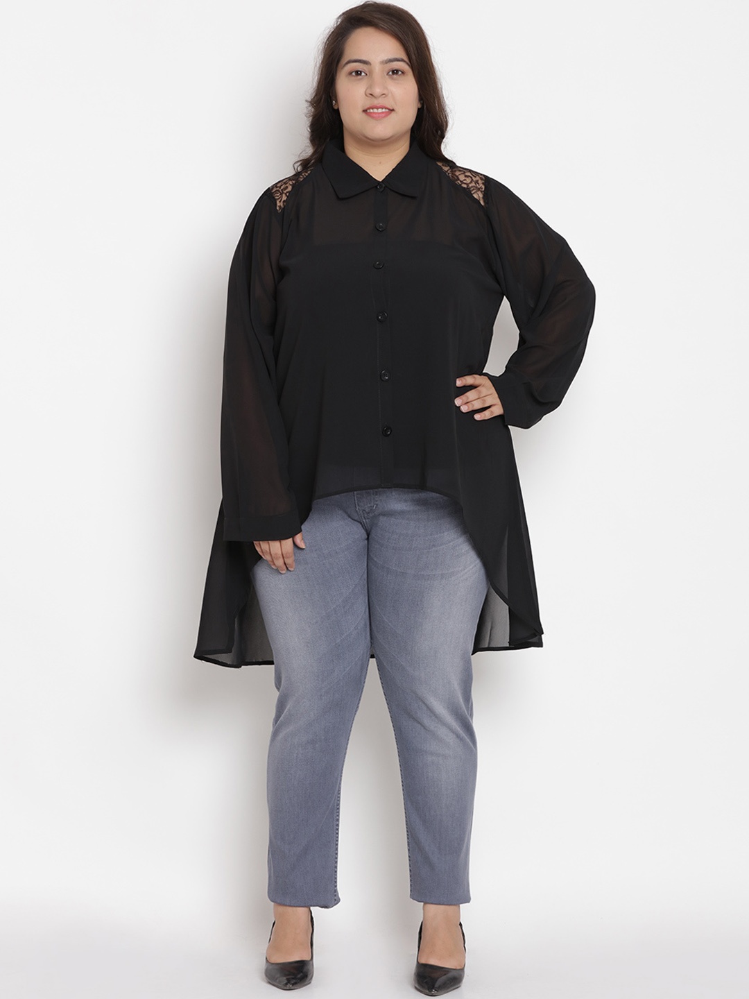 

Kiaahvi by JOHN PRIDE Women Black Solid Shirt Style Top