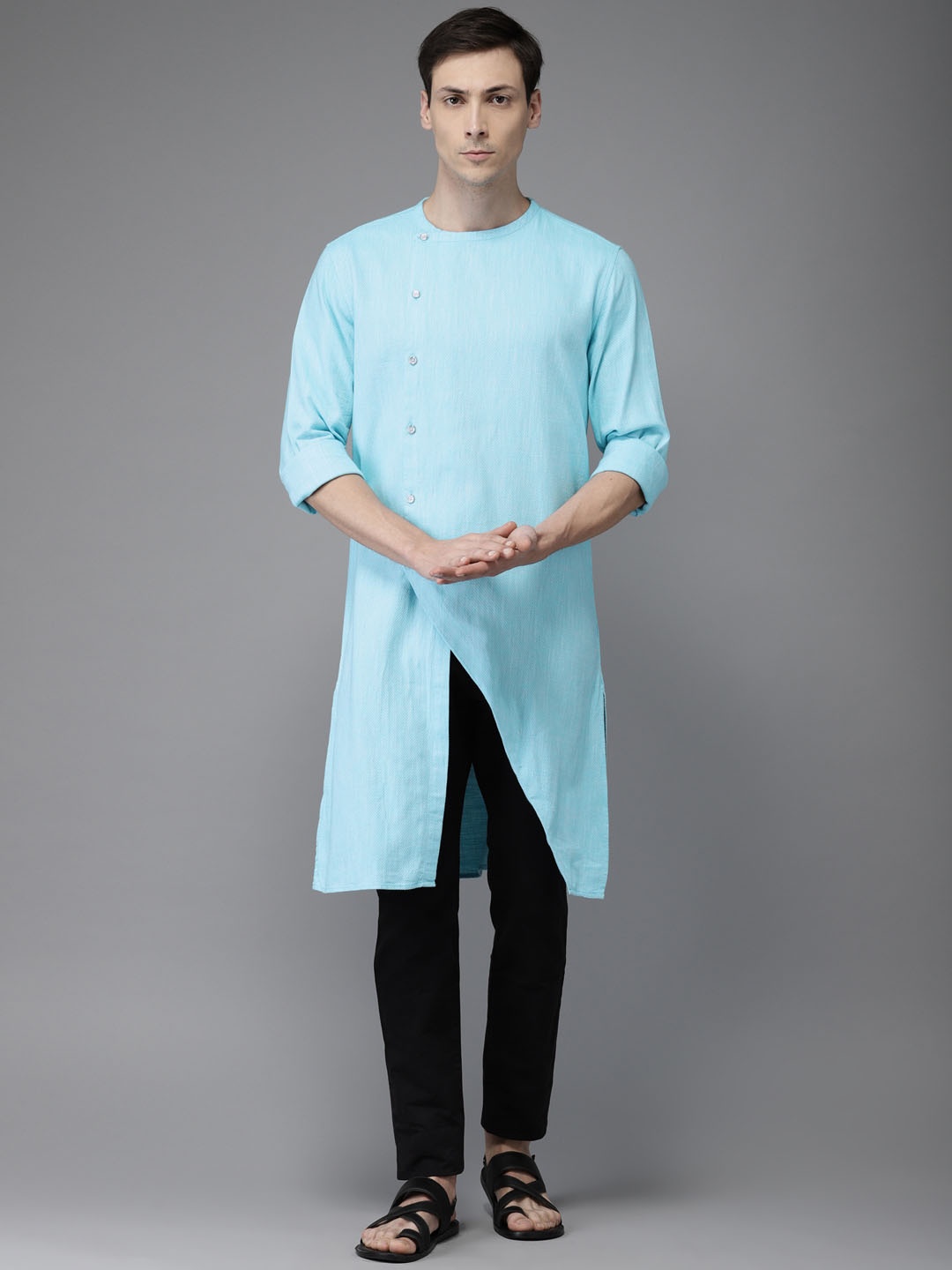 

Freehand by The Indian Garage Co Men Blue Solid Straight Kurta
