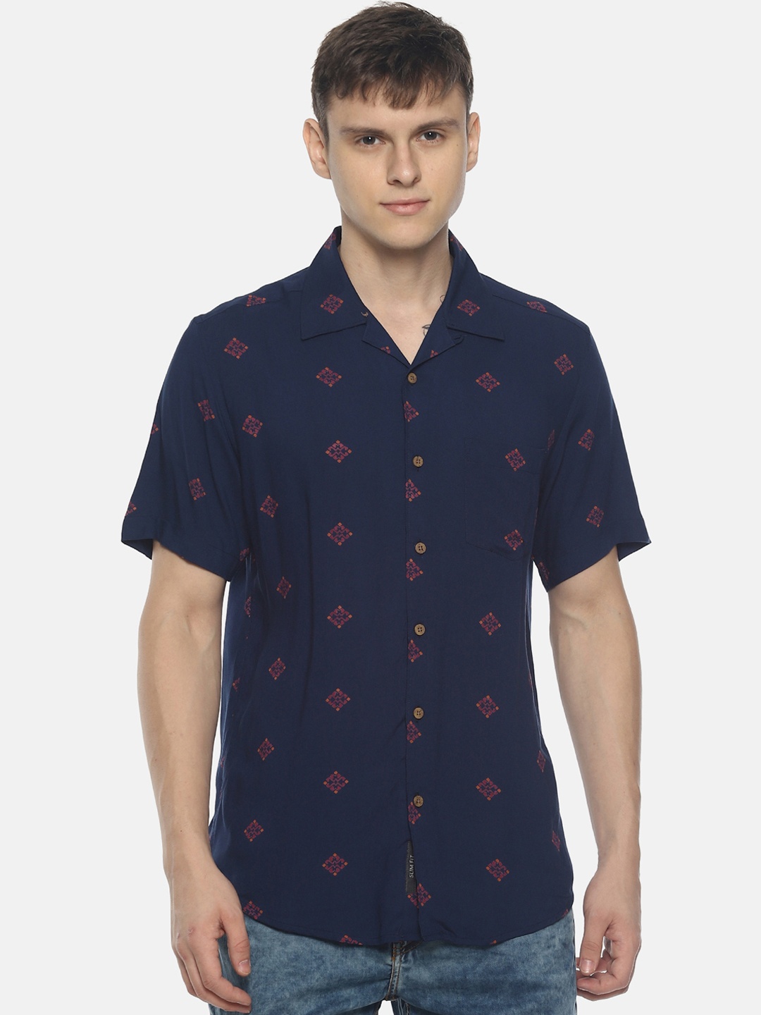 

Bene Kleed Men Navy Blue Slim Fit Printed Casual Shirt