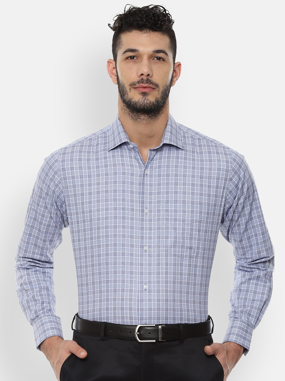 

Van Heusen Men Blue & White Regular Fit Checked Formal Shirt
