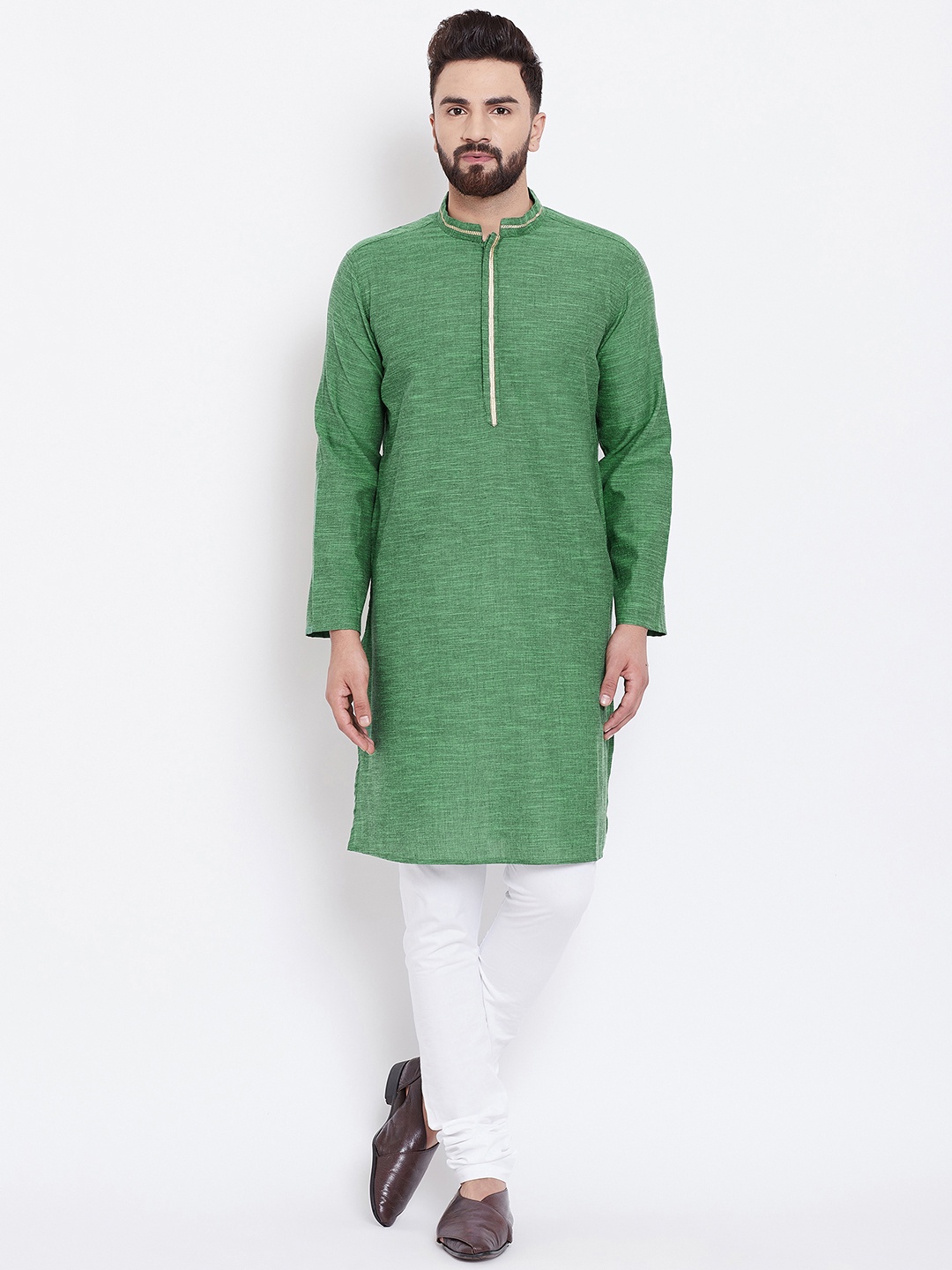 

even Men Green Solid Straight Kurta