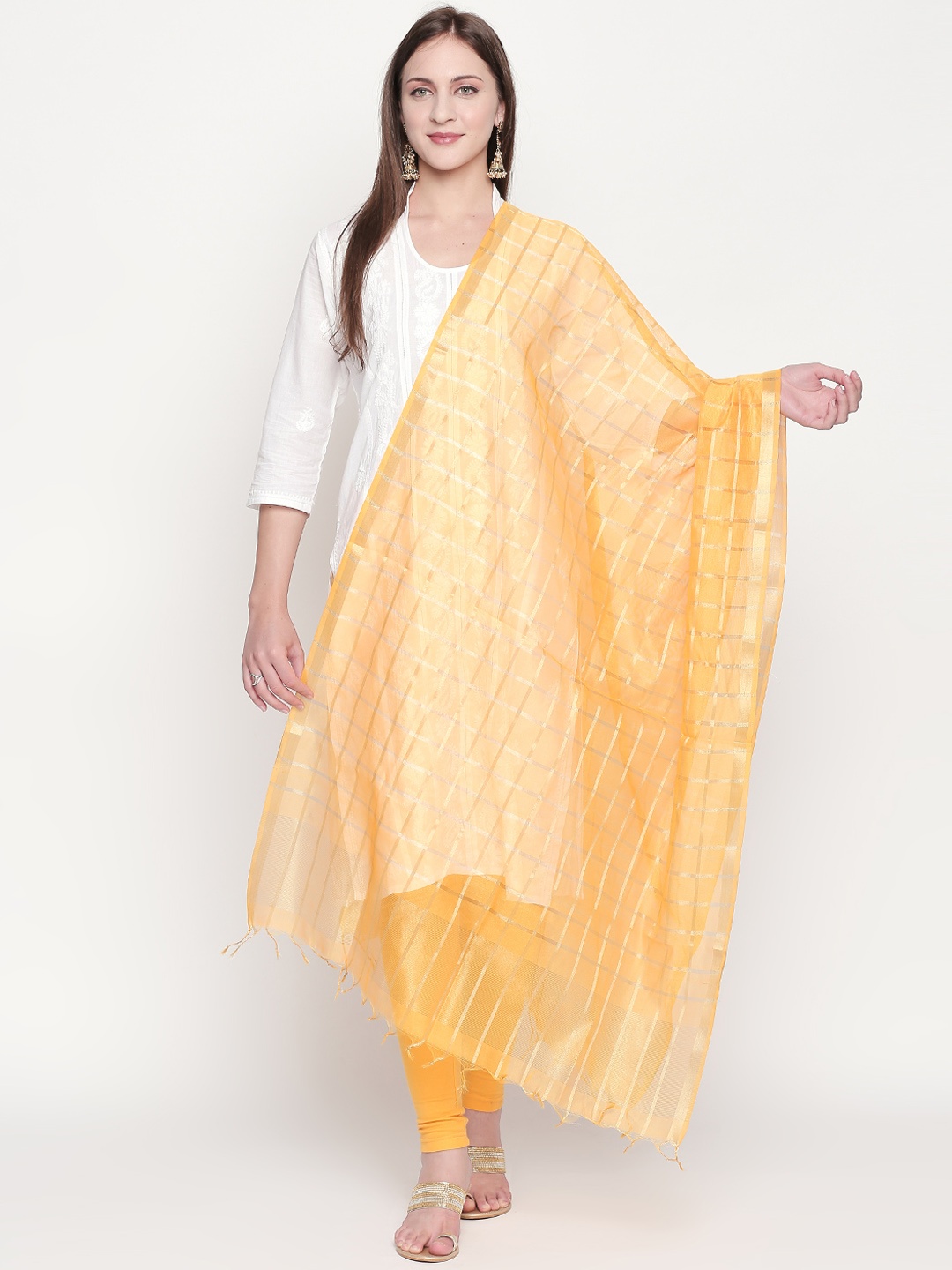 

Dupatta Bazaar Yellow & Gold-Coloured Checked Dupatta
