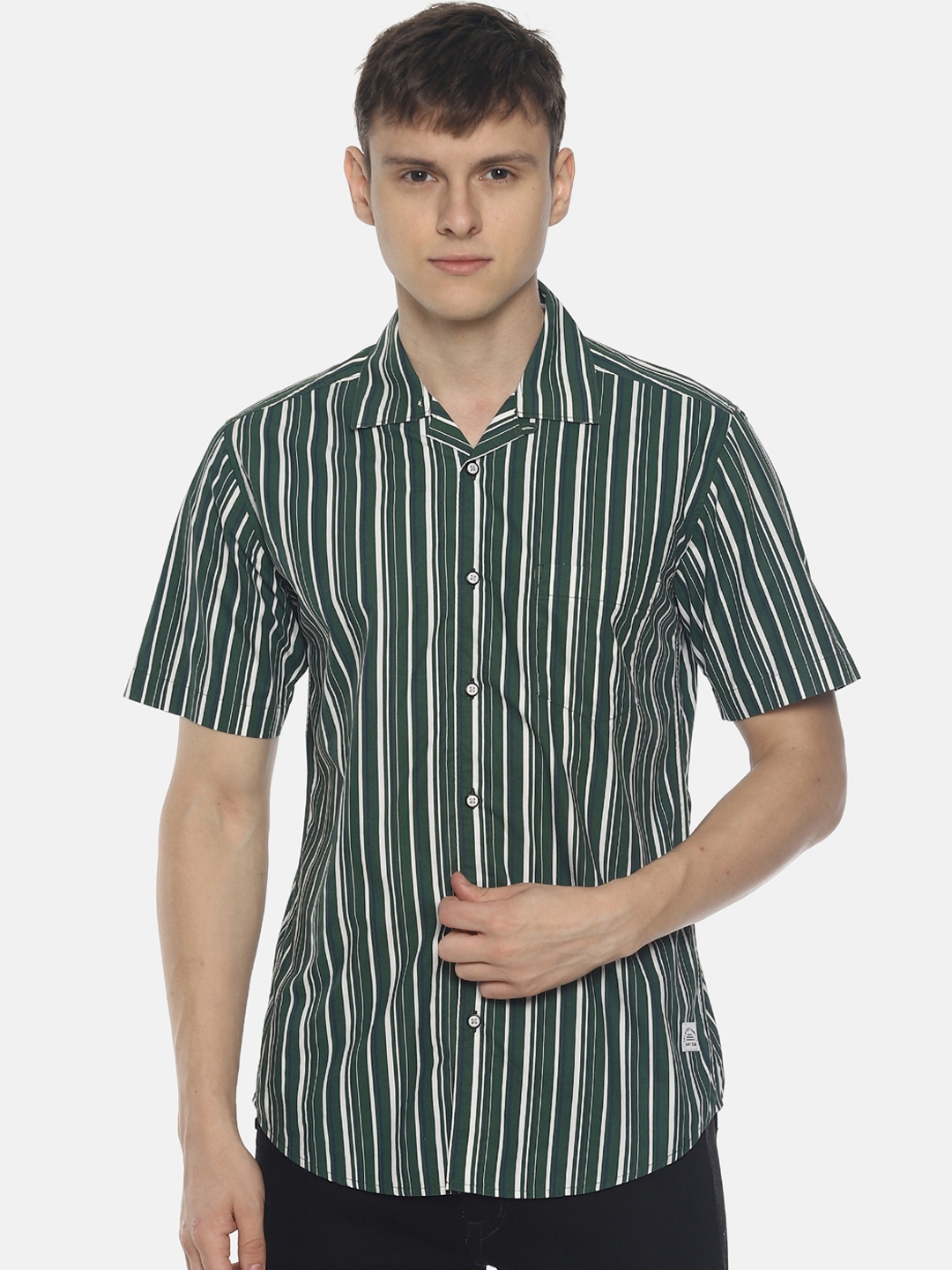 

Bene Kleed Men Green & White Slim Fit Striped Casual Shirt