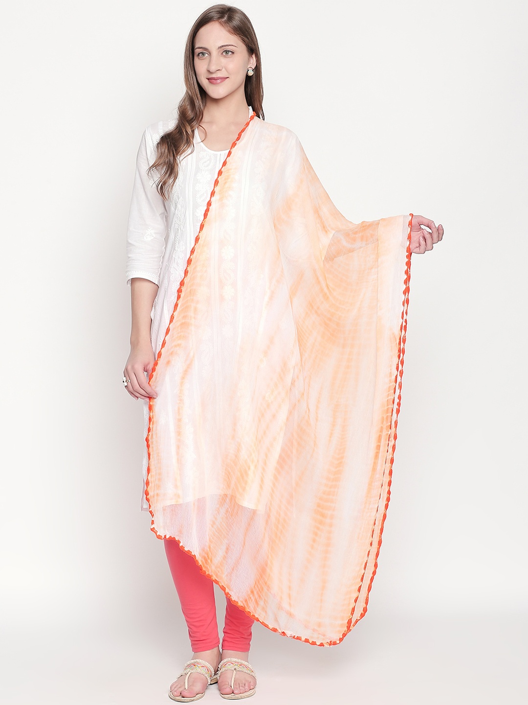 

Dupatta Bazaar Orange & Off-White Shibori Dyed Dupatta