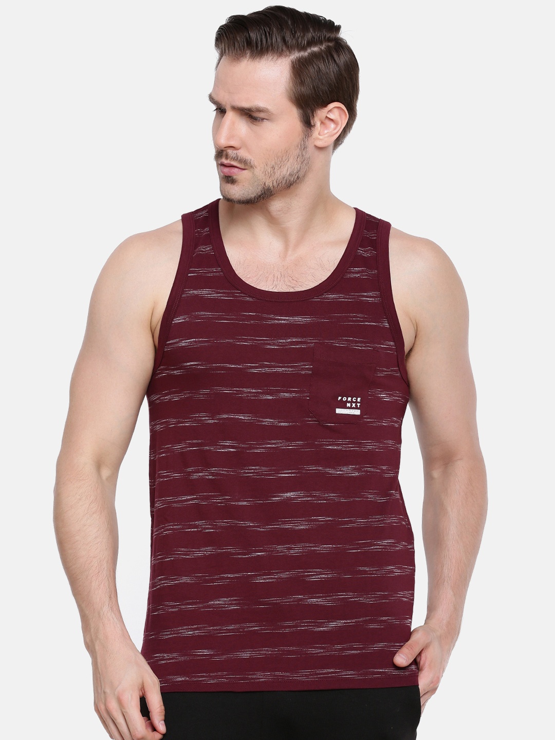 

Force NXT Men Striped Injected Cotton Innerwear Vests, Maroon