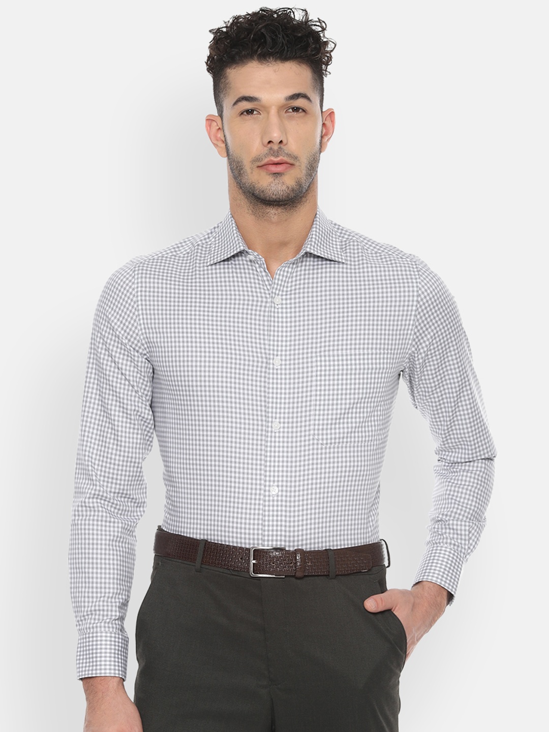

Louis Philippe Permapress Men Grey & White Regular Fit Checked Casual Shirt