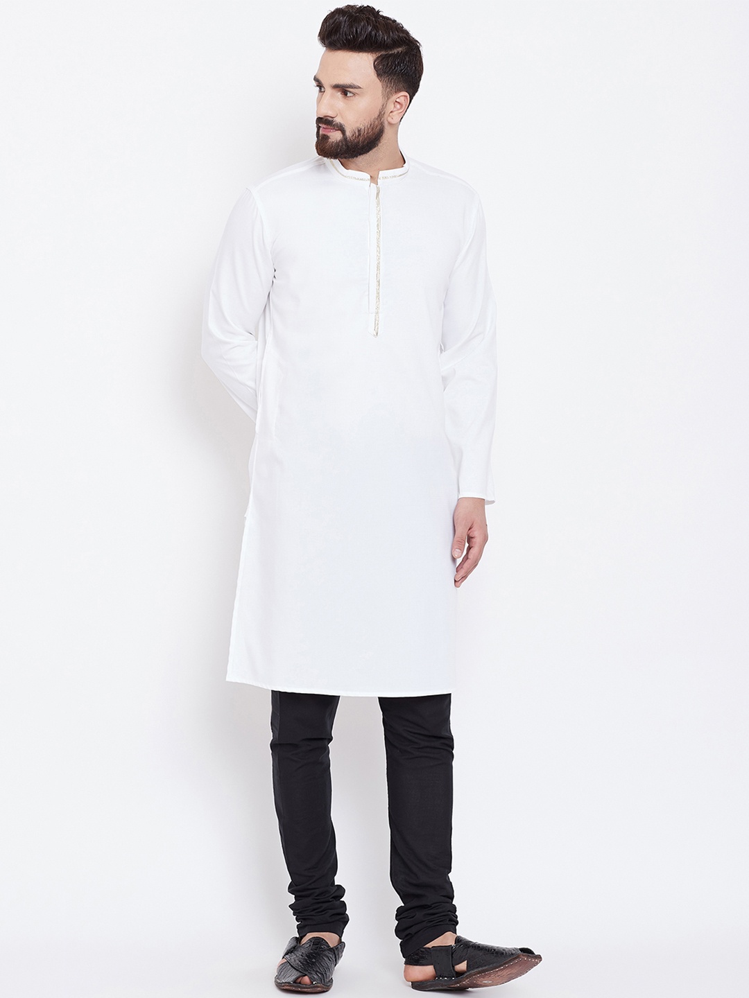 even Men White Solid Straight Kurta