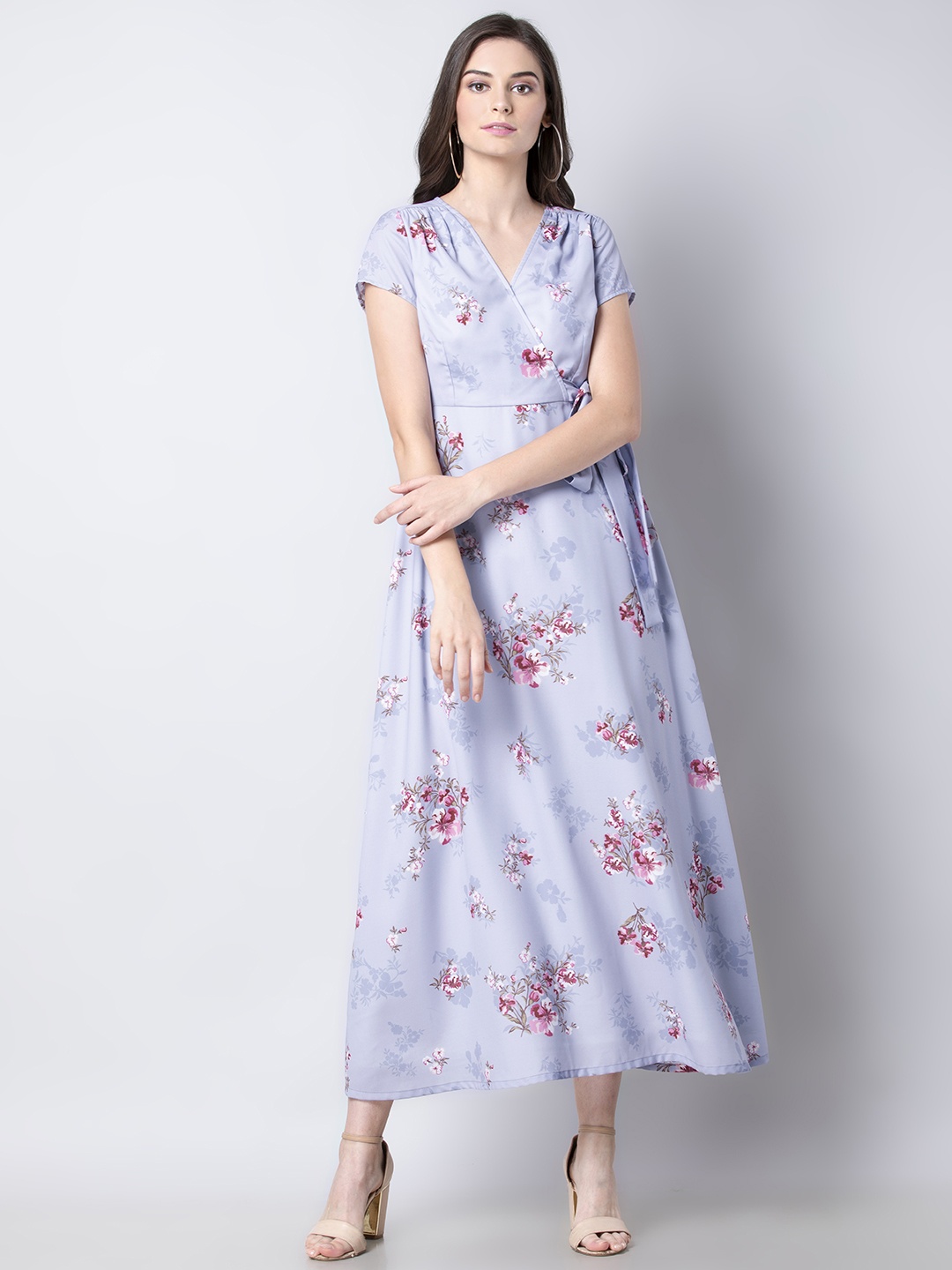 

FabAlley Women Blue Floral Print Wrap Dress