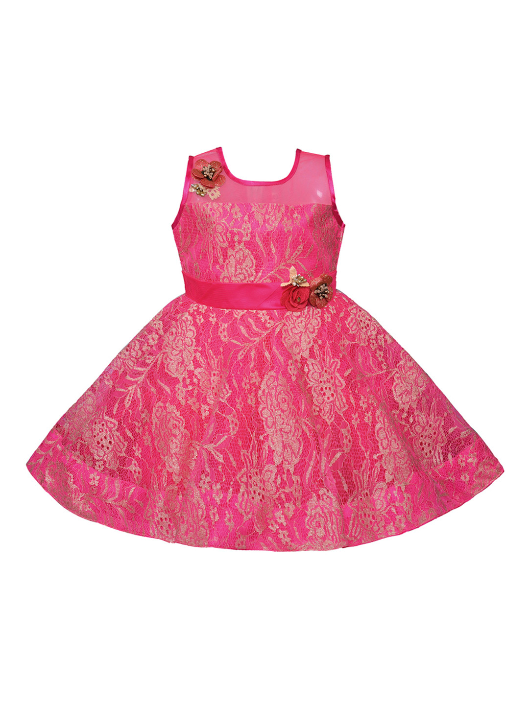 

Wish Karo Girls Self Design Pink Fit and Flare Dress