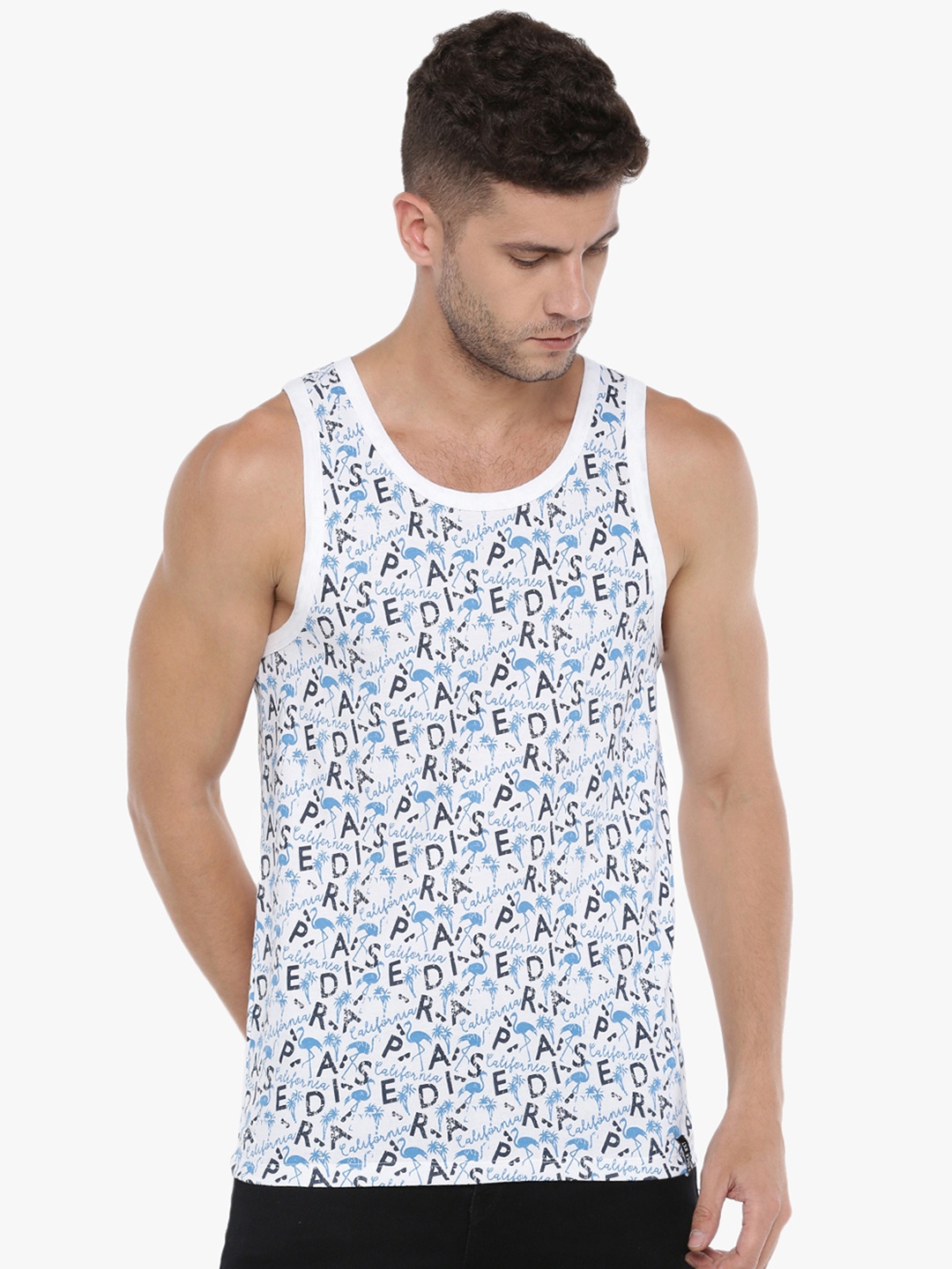 Force NXT Men Printed Super Combed Cotton Innerwear Vest, White