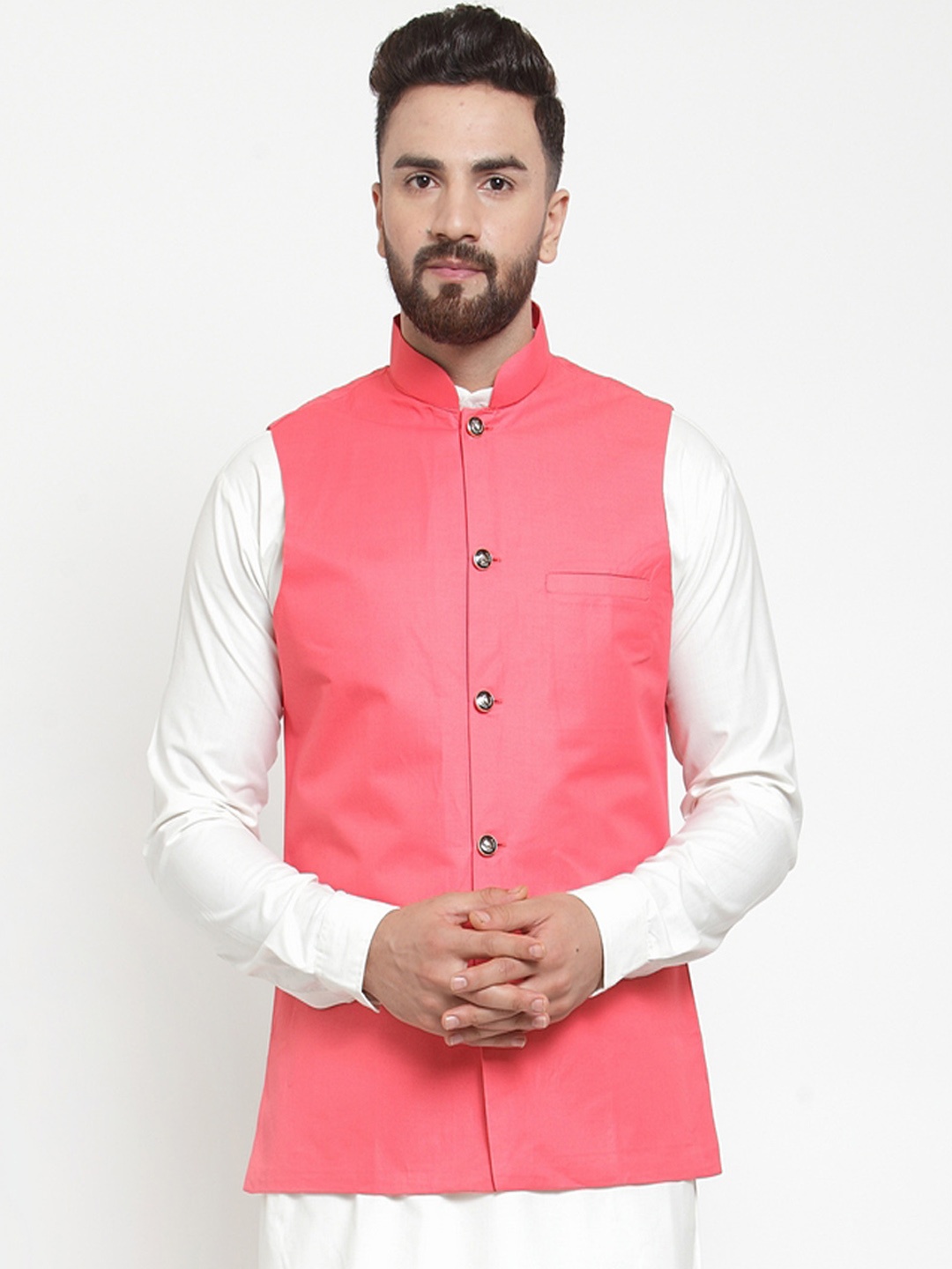 

Jompers Men Peach Solid Nehru Jacket