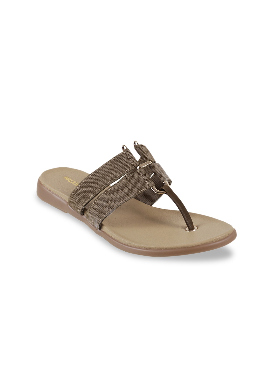 

WALKWAY by Metro Women Khaki Solid T-Strap Flats