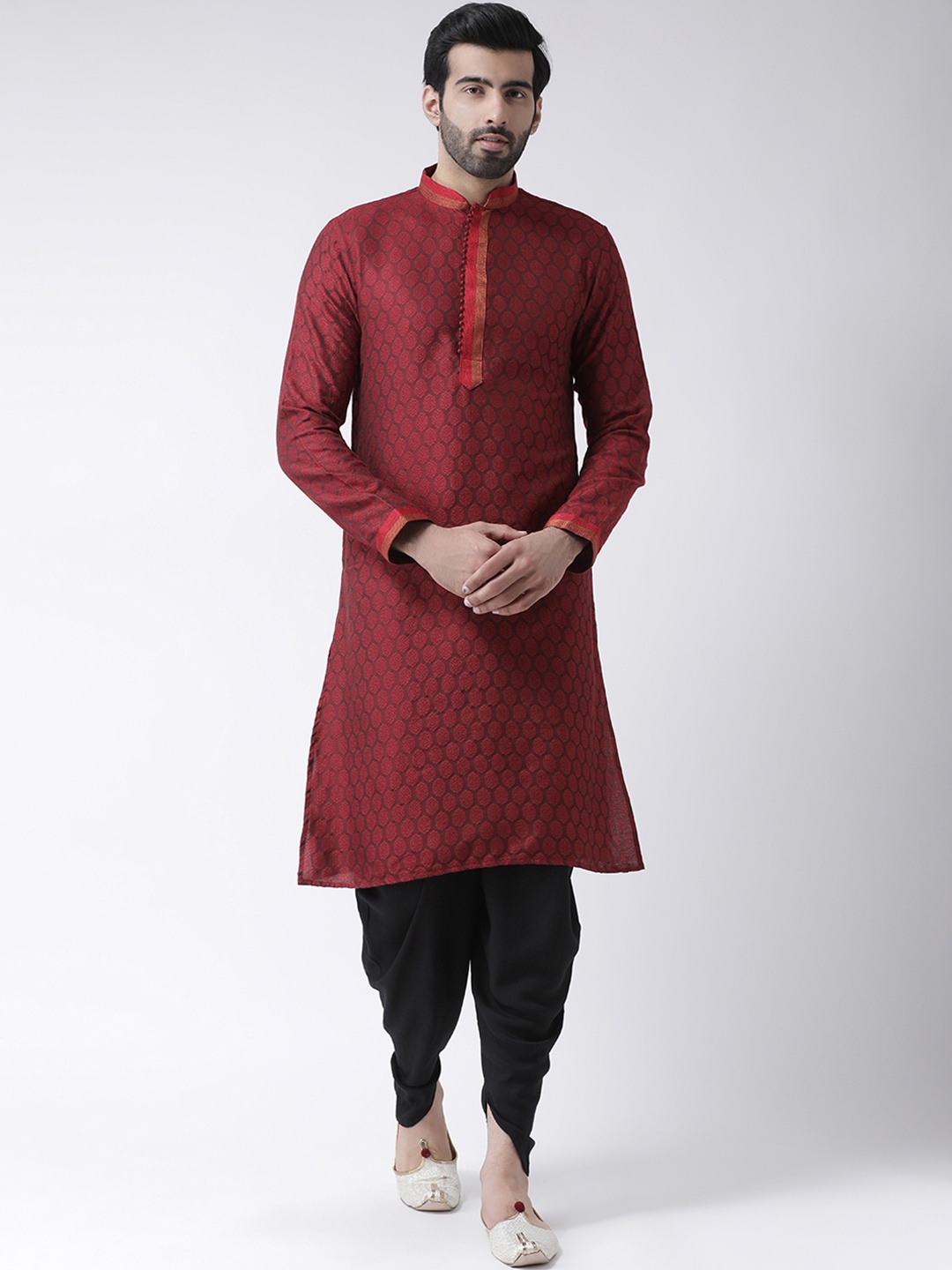 

KISAH Men Maroon Self Design Kurta with Harem Pants