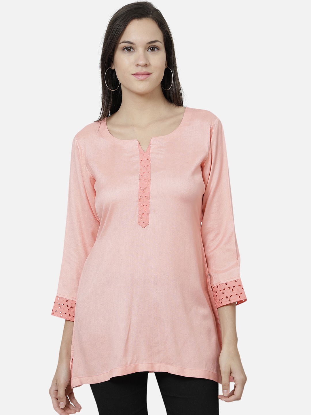 

Raano Women Peach Viscose Rayon Solid Tunic