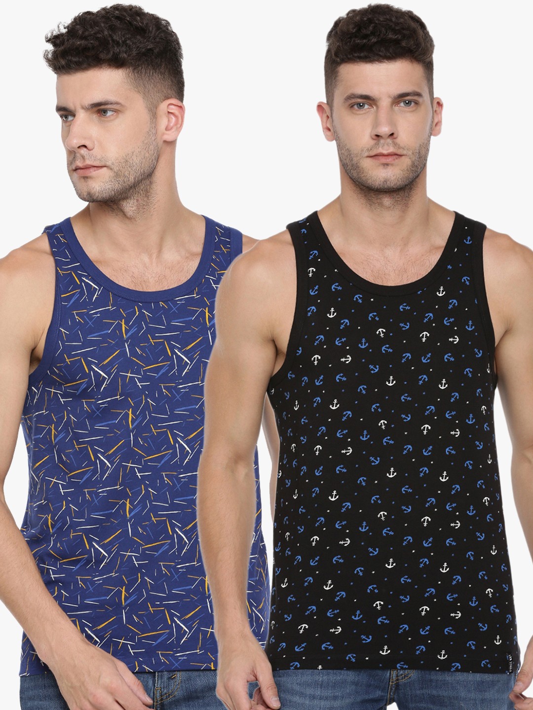 

Force NXT Pack of 2 Printed Super Combed Cotton Tank Vests, Blue