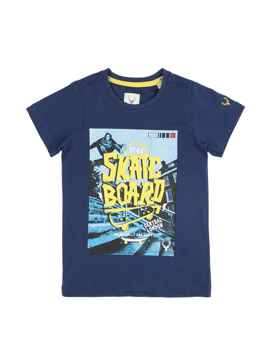 

Allen Solly Junior Boys Blue Printed Round Neck Pure Cotton T-shirt