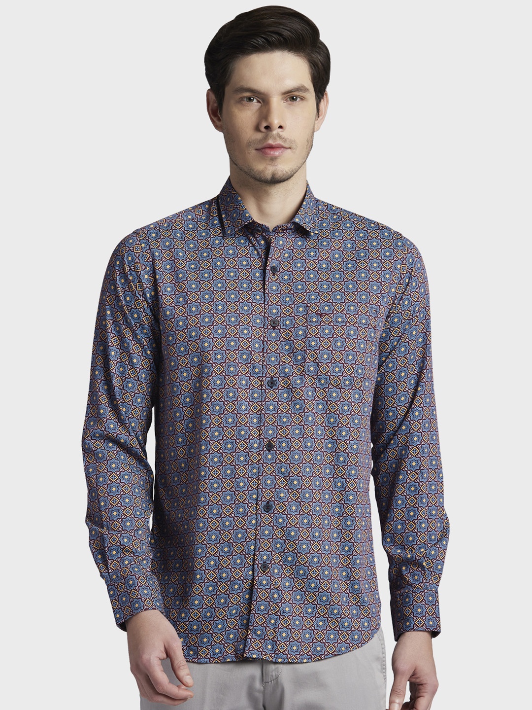 

ColorPlus Men Blue & Brown Regular Fit Printed Casual Shirt