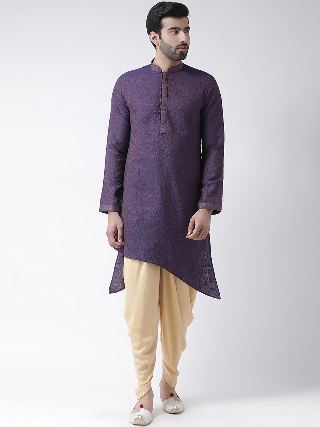 

KISAH Men Blue & Brown Self Design Kurta with Harem Pants