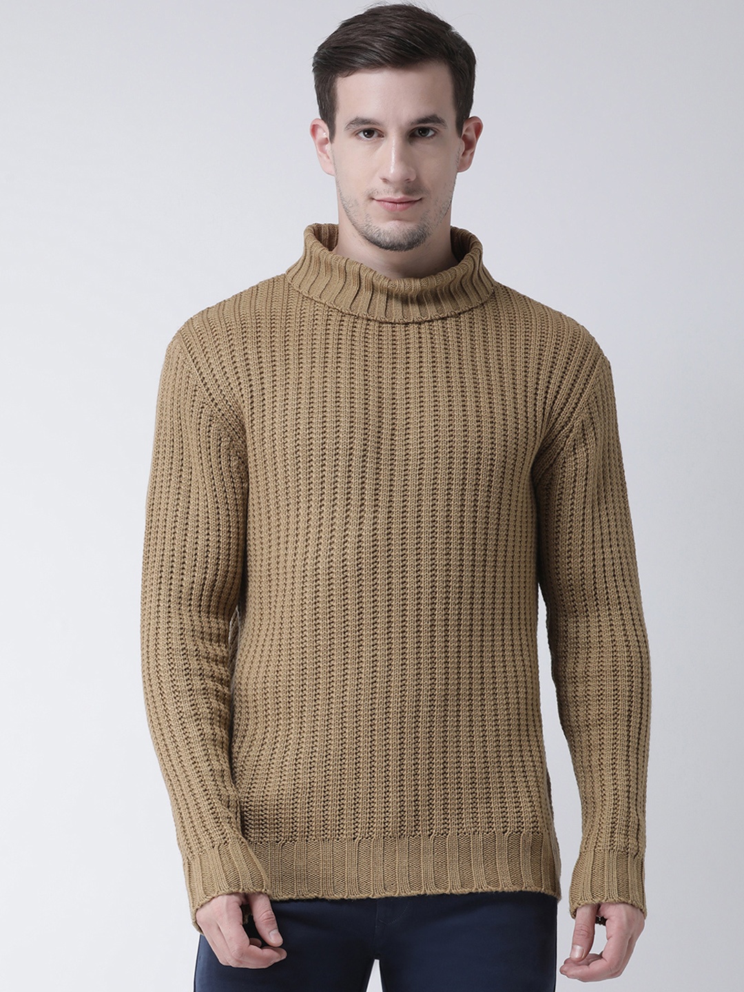 

Club York Men Khaki Self Design Pullover Sweater