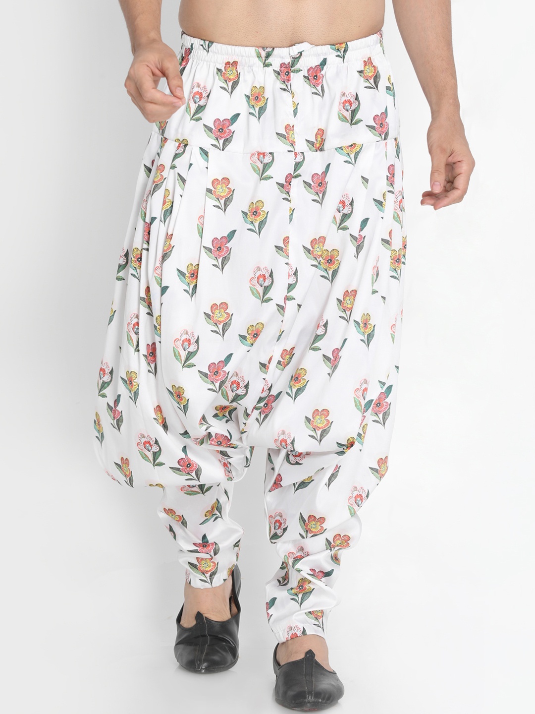 

VASTRAMAY Men White & Green Printed Dhoti